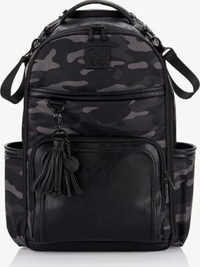 Itzy Ritzy Black Gray Camo Baby Bag Backpack Cole’s Boss Bag Vegan Leagjer EUC